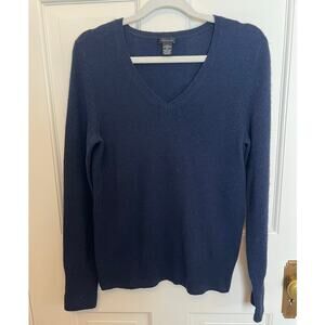Only Mine Women's P Small 100% 2 Ply Cashmere Sweater V Neck Midnight Blue